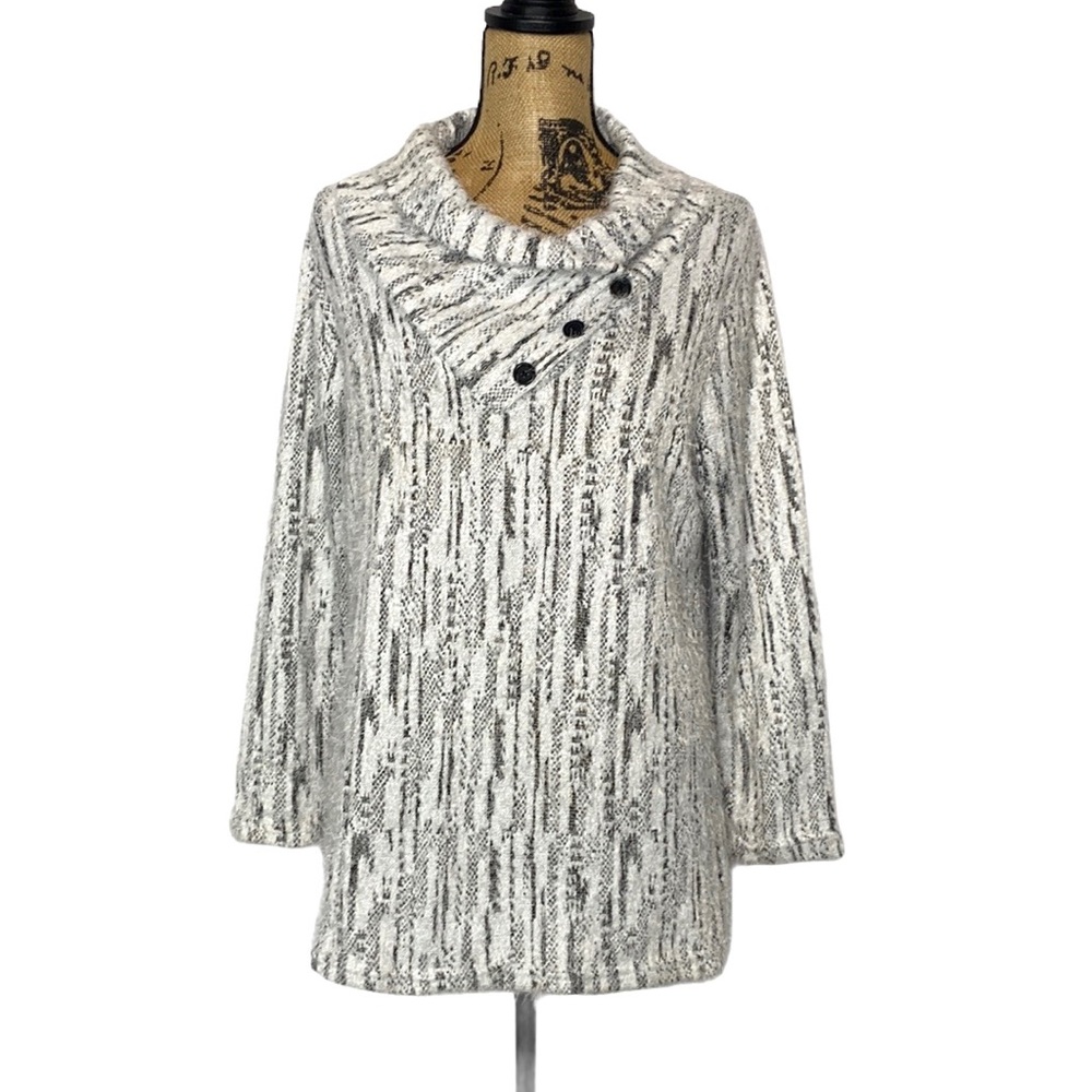 Grey Eyelash Button Cowl Neck Pullover Sweater M